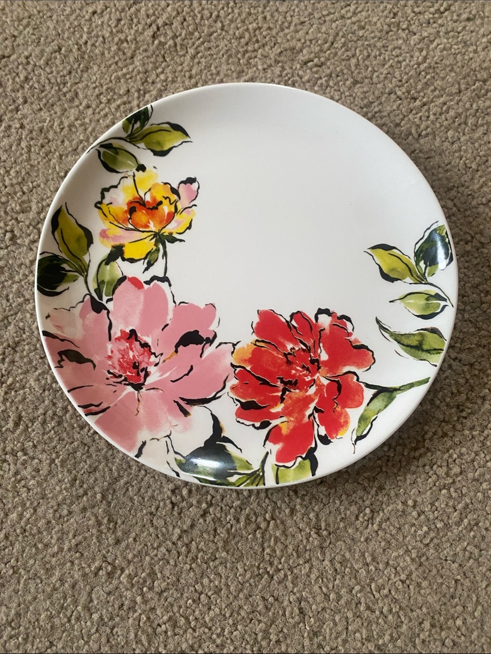 Tag Floral Dinner Plate in Pink, Red & Green Accents